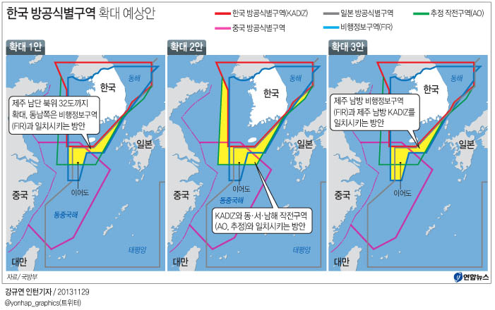 <그래픽> 한국 방공식별구역 확대 예상안