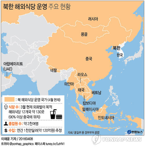 대북제재 국면서 北해외식당 종업원 13명 집단 탈출해 입국(종합3보) - 2