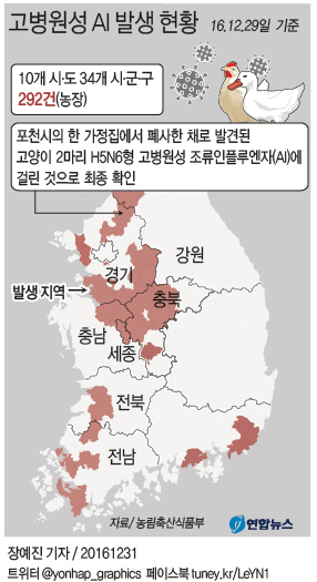 <그래픽> 고병원성 AI 발생 현황
