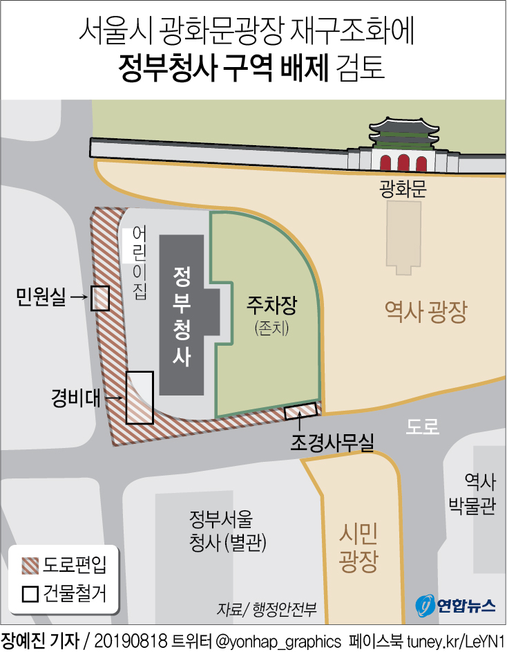 [그래픽] 서울시, 광화문광장 재구조화에 '정부청사 구역' 배제 검토