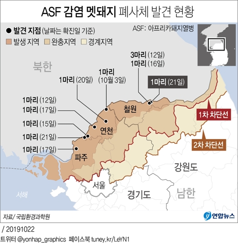 [그래픽] ASF 감염 멧돼지 폐사체 발견 현황
