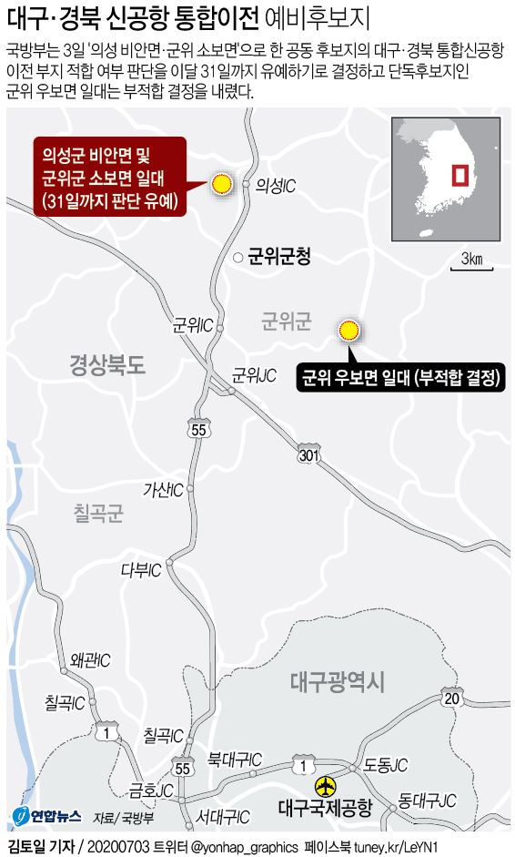 [그래픽] 대구·경북 신공항 통합이전 예비후보지