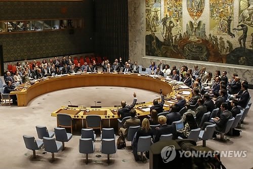 In this photo provided by The AP, the UNSC adopts new sanctions over North Korea's sixth nuclear test on Sept. 11, 2017. (Yonhap)
