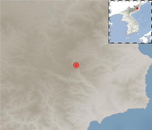 A map provided by the Korea Meteorological Administration on March 21, 2019, shows the epicenter of a 2.8 magnitude earthquake in North Korea. (Yonhap)