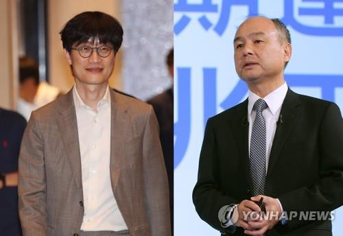 Naver founder Lee Hae-jin (L) and Softbank founder Masayoshi Son (R) are seen in this file photo. (Yonhap)