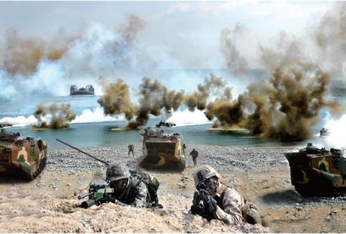 This photo, provided by the defense ministry, on Feb. 9, 2021, shows the South Korean and the U.S. marine corps' joint landing exercise held in April 2020. (PHOTO NOT FOR SALE) (Yonhap)
