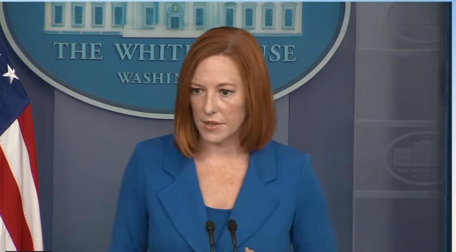 White House Press Secretary Jen Psaki is seen answering questions in a press briefing at the White House in Washington on Aug. 31, 2021 in this image captured from the website of the White House. (Yonhap)