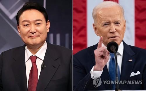 This composite image shows President Yoon Suk-yeol (L) and U.S. President Joe Biden, with the photo of Biden taken from the EPA. (Yonhap)