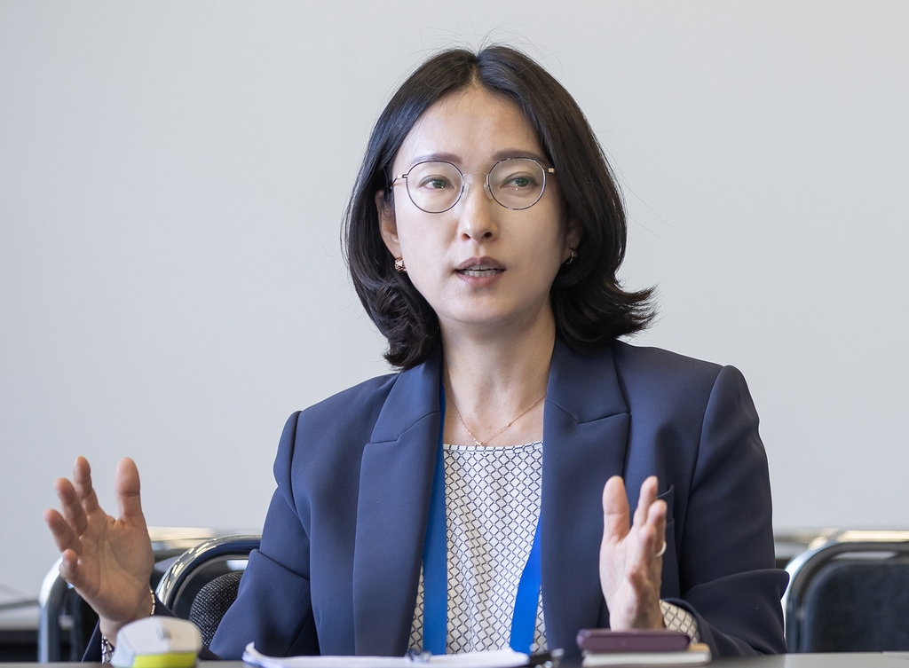 Yang Hye-soon, head of Samsung's customer experience for digital appliances division, speaks during a press briefing in Berlin on Sept. 3, 2022, on the sidelines of IFA 2022, Europe's biggest tech show, in this photo provided by the company. (PHOTO NOT FOR SALE)