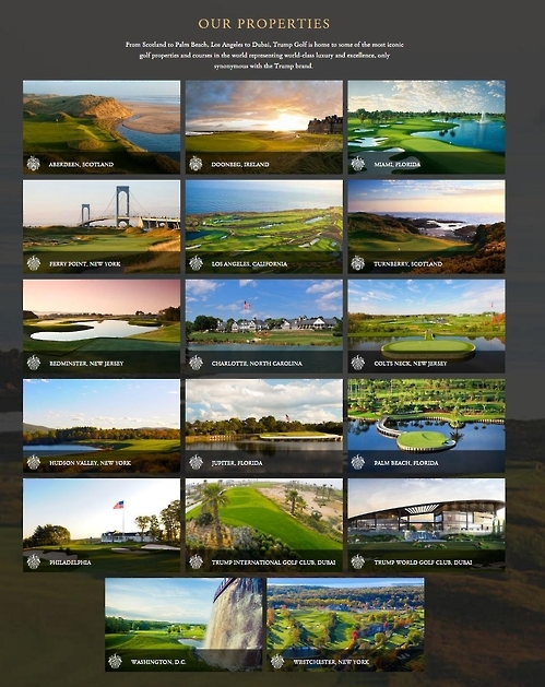 트럼프골프닷컴이 홈페이지에서 소개한 전 세계 트럼프 소유 골프장