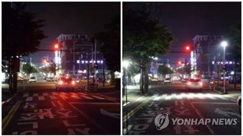 횡단보도 투광기 설치 전후