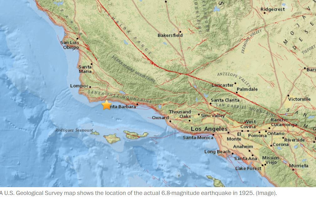 착오 지진 경보가 발생한 미국 캘리포니아 주 샌타바버라