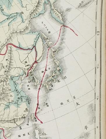 1886년 편찬된 신찬지지 권3에 있는 아시아 지도. 독도는 표시돼 있지 않고, 독도 쪽으로 국경선이 그어져 있지도 않다. [한철호 교수 제공]