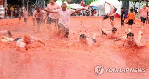토마토축제 즐기는 주한미군