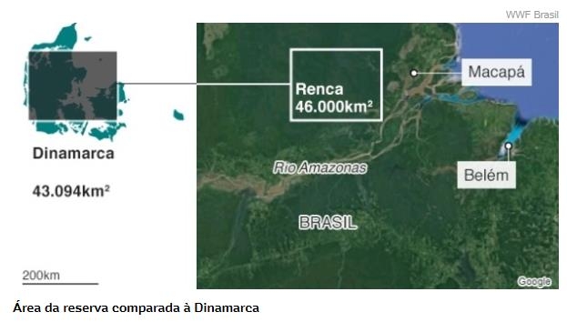 브라질 정부는 북부 아마파 주와 파라 주 사이 아마존 열대우림 4만6천450㎢를 환경보호구역에서 해제하기로 했다. 이는 덴마크 전체 영토보다 넓은 면적이다. 1984년에 '국립 구리·광물 보존지역(Renca)'으로 지정된 이곳에는 금과 철광석, 구리 등이 대량 매장된 것으로 추정된다. [WWF 웹사이트]