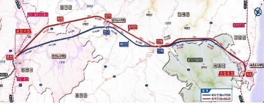 춘천∼속초 단선철도 노선도