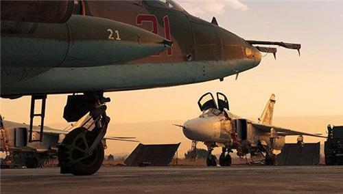 시리아 흐메이임 공군기지의 러시아 전투기들 [리아노보스티=연합뉴스-