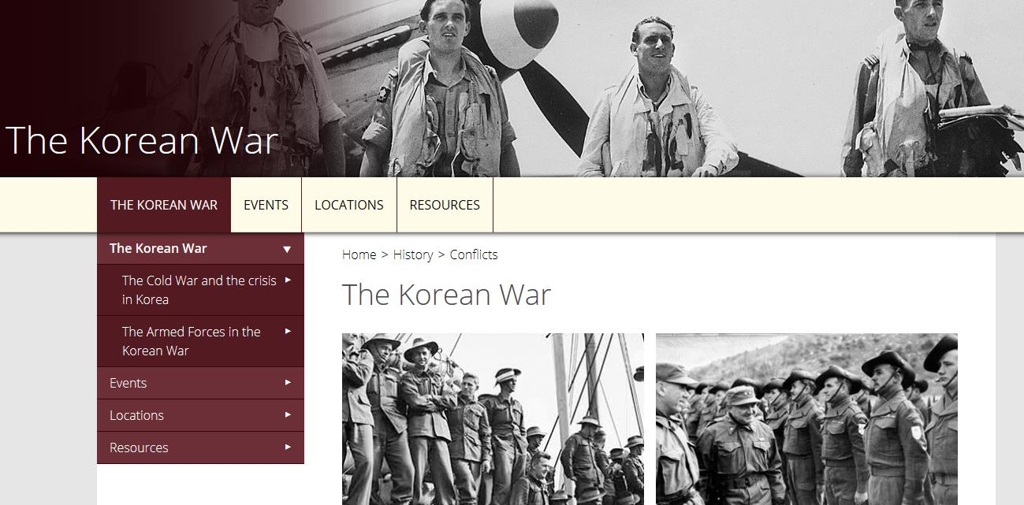 호주 보훈처 웹사이트의 '한국 전쟁' 소개