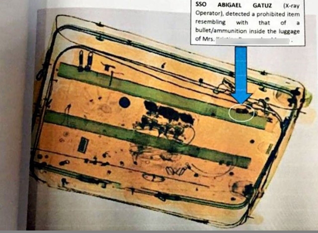 필리핀 마닐라 공항 수하물에서 발견됐다는 총알 [필리핀스타 캡처]