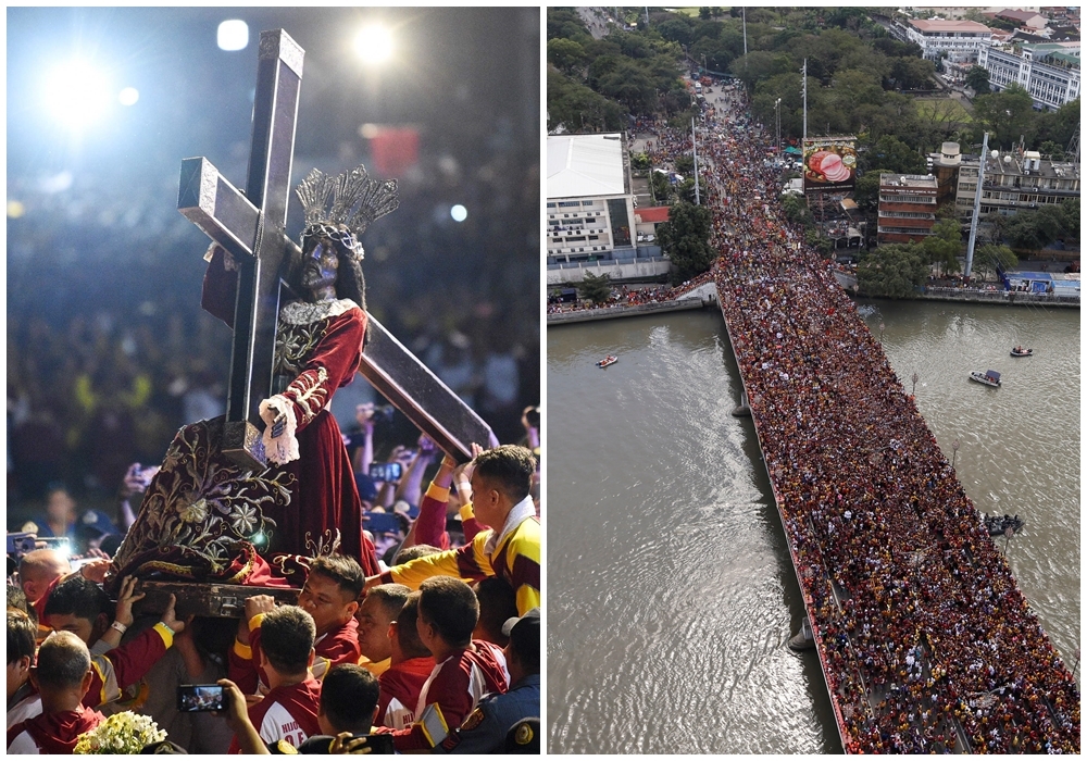 (마닐라 AFP·로이터=연합뉴스) 9일(현지시간) 필리핀 마닐라에서 열린 '블랙 나자렌'(Black Nazarene) 퍼레이드에서 참가자들이 '검은 예수상'을 들고 이동하고 있다. 