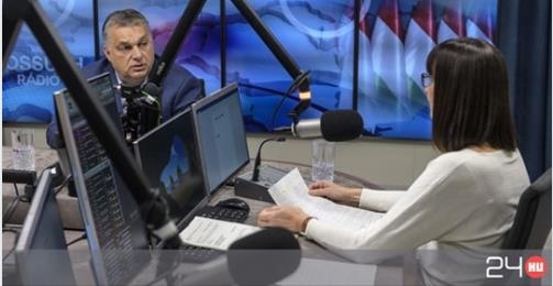 오르반 빅토르 헝가리 총리(왼쪽)가 14일(현지시간) 국영 라디오방송 인터뷰에서 이야기하고 있다. [24.hu 페이스북]