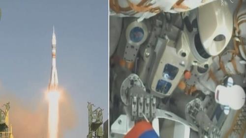 휴머노이드 로봇 '표도르'를 태운 우주선이 발사되는 장면(왼쪽)과 우주선에 탄 표도르 모습 [RT=연합뉴스]