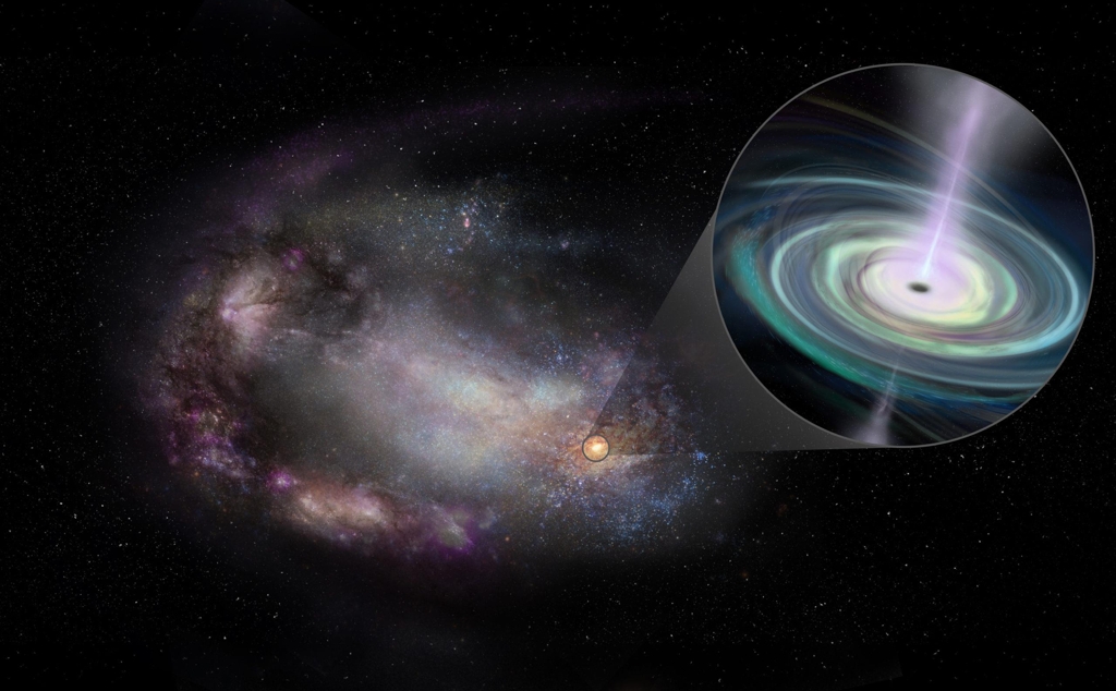 왜소은하 외곽을 돌아다니는 대형 블랙홀 상상도 