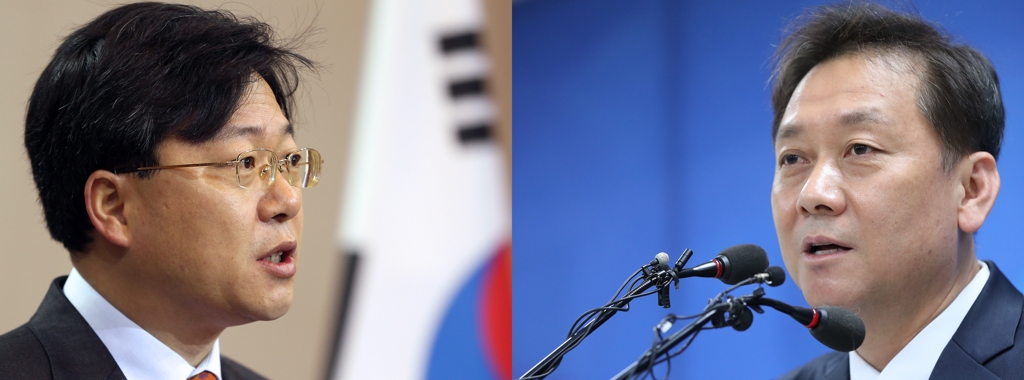 박정하(왼쪽) 예비후보와 이광재 예비후보