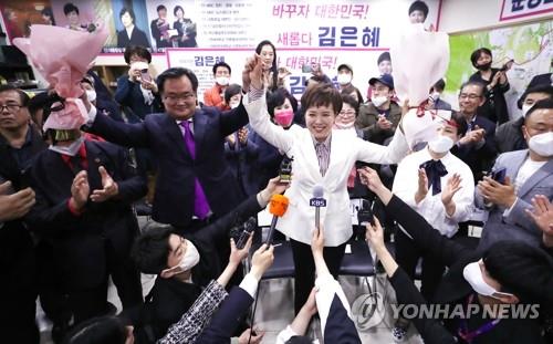 환호하는 김은혜
