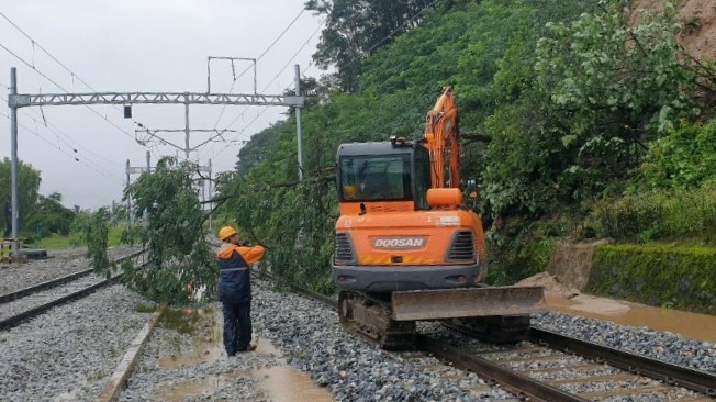 충북선 제천조차장역 부근 선로 복구작업 모습
