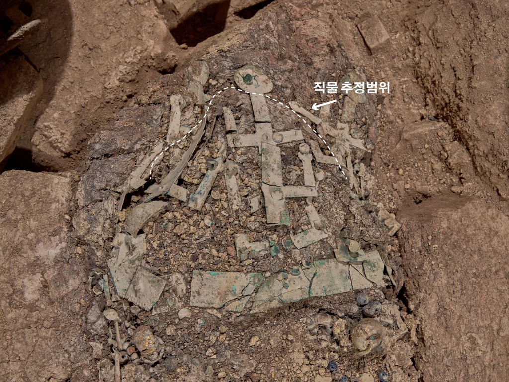금동관과 관모 추정 직물