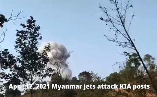 미얀마군 전투기가 카친독립군이 점령한 초소를 공습한 모습