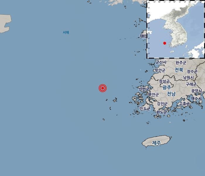 19일 오후 2시 20분께 전남 신안군 흑산도 북서쪽 54㎞ 해역에서 규모 3.7 지진