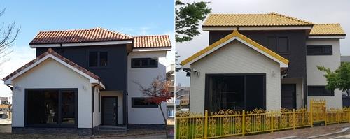 갈색 스페인식 기와를 노란색으로 칠한 전남 장성군 장성읍 한 주택