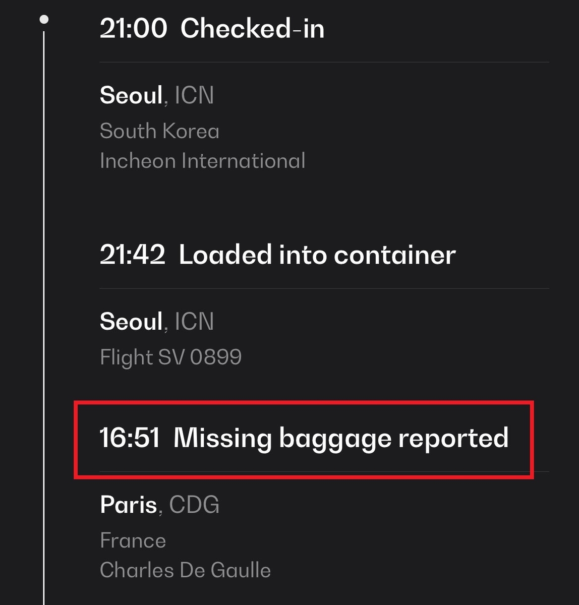 프랑스 파리 샤를드골공항에 도착한 승객의 짐 분실 상황