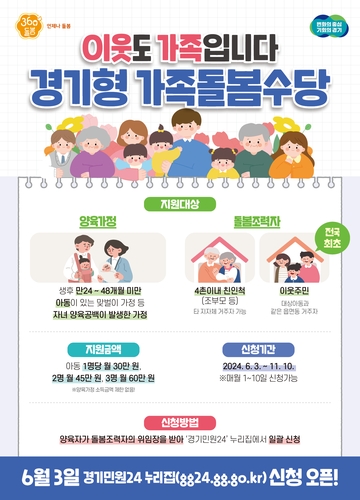 경기도, 친인척 외 이웃에도 '가족돌봄수당'…내달 3일부터 접수