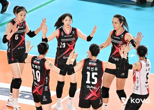 득점 후 기뻐하는 정관장 선수들