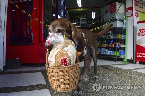 빵이 든 바구니를 물고 배달 나서는 에로스
