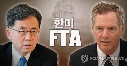 김현종 통상교섭본부장, 로버트 라이트하이저 USTR대표와 한미 FTA 논의 (PG)