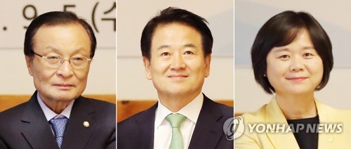 왼쪽부터 더불어민주당 이해찬 대표, 민주평화당 정동영 대표, 정의당 이정미 대표