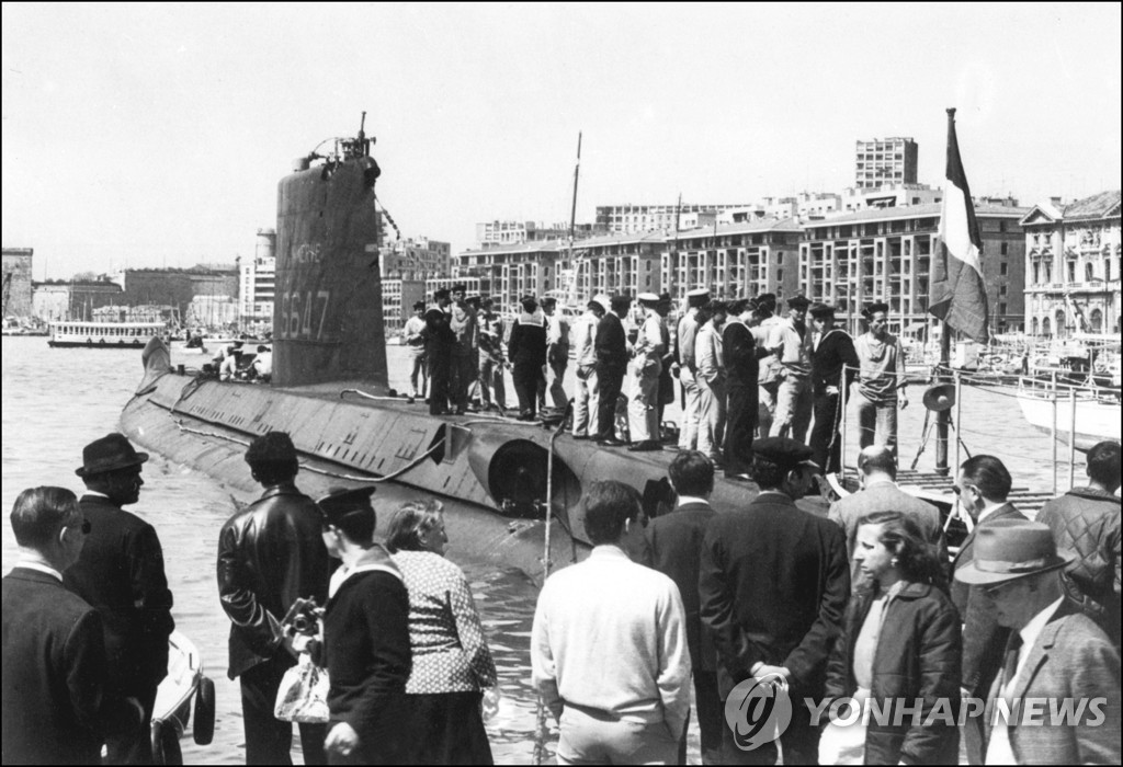 1968년 실종된 프랑스 해군 잠수함 라 미네르브가 60년대 후반 마르세유에 정박했을 당시 모습. [AFP=연합뉴스 자료사진]