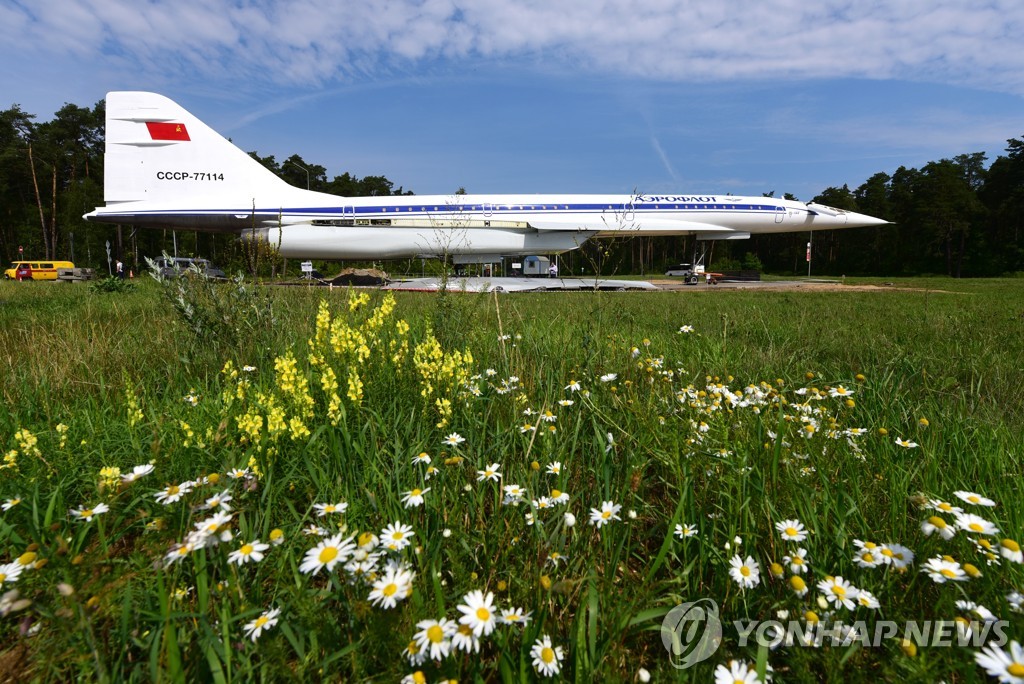 Towing Tupolev Tu-144 supersonic jet airliner in Zhukovsky, Moscow Region