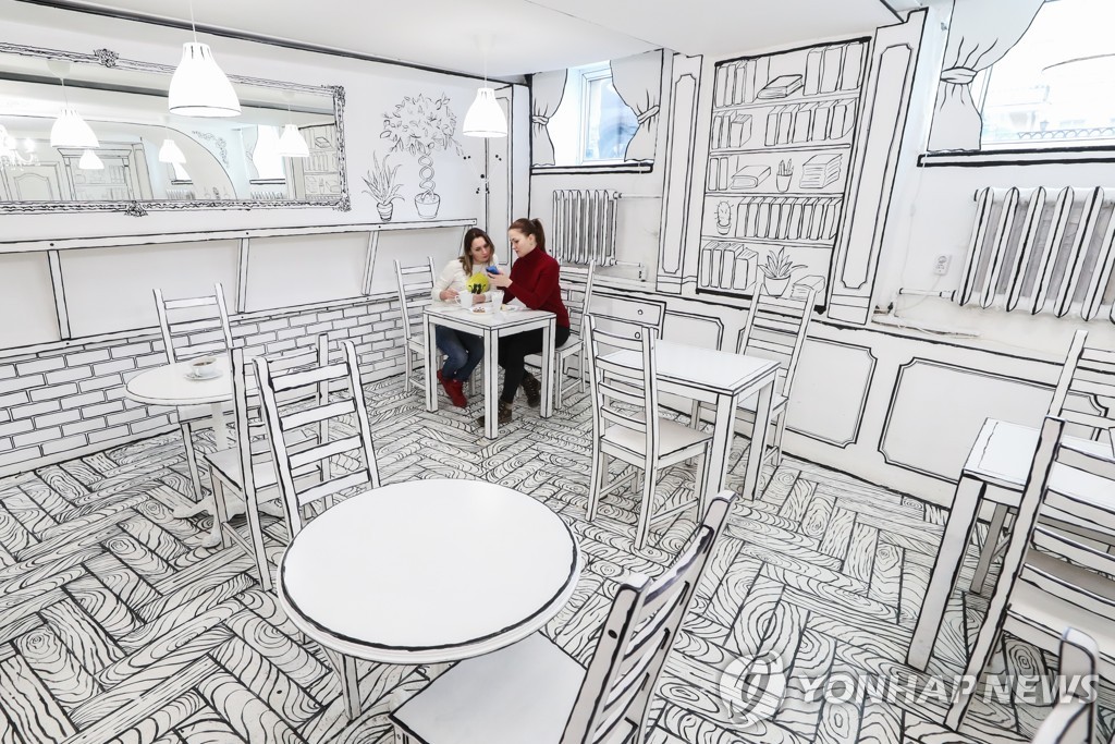 Black and white cafe in St Petersburg