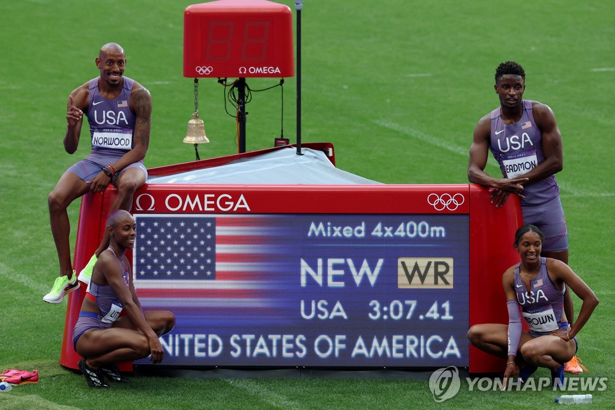 미국, 혼성 1,600ｍ 계주서 세계신기록