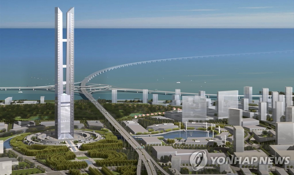 2015년 1월 최종 무산된 151층 인천타워 조감도