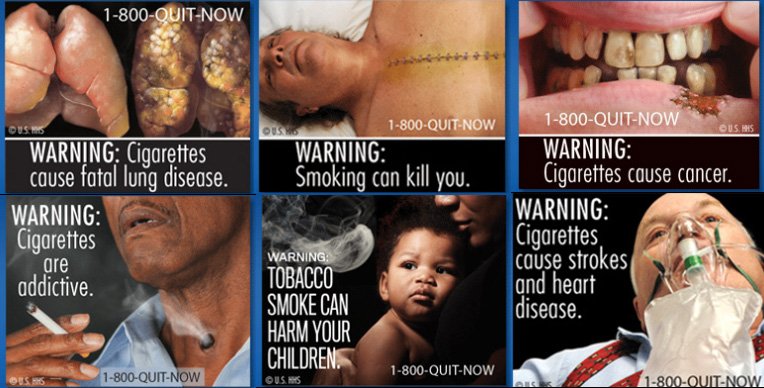  미국 담뱃갑에 그려진 담배 유해성 경고 그림들