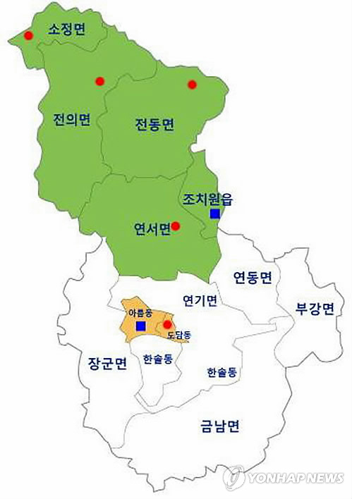 세종시 책임 읍면동제 구역도