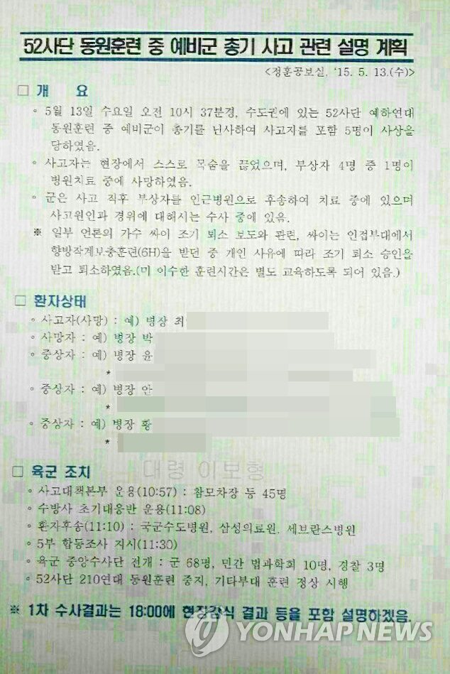 육군 작성 '부상 예비군 실명자료' SNS에 유출