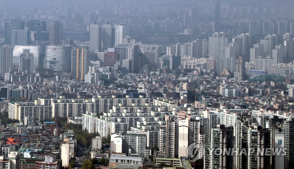 지난 18일 항공에서 촬영한 송파와 강남지역 아파트단지와 주택가 [연합뉴스 자료사진]
