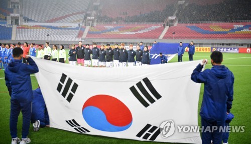 김일성경기장에 펼쳐진 태극기